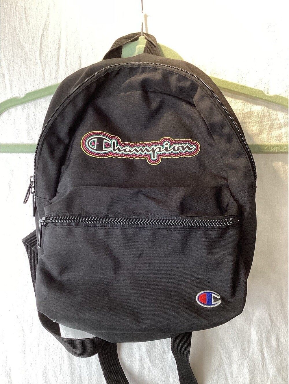 Champion Mini Backpack Bag  Black with Multicolor Rainbow Embroidered Logo